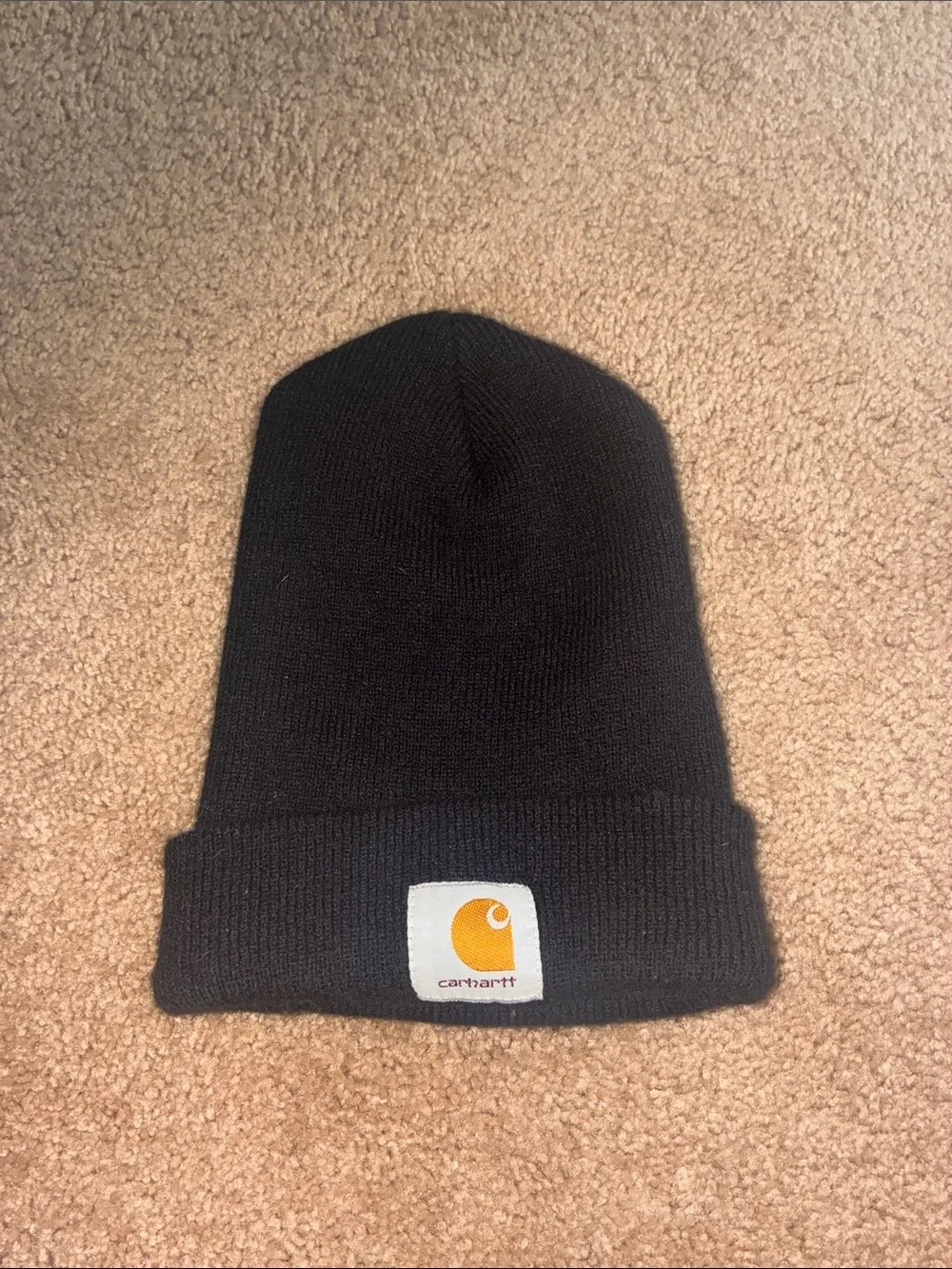 Carhartt Black Beanie with Gold Logo Patch Classic work wear